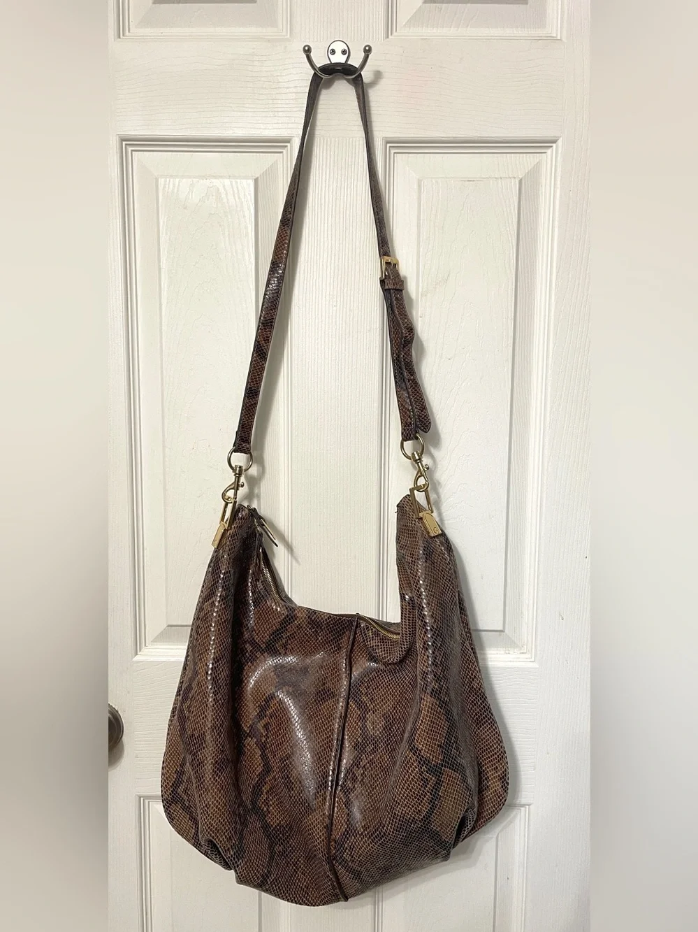 G.I.L.I Got It Love it Milano Large Brown Black Python Embossed Leather Hobo Bag